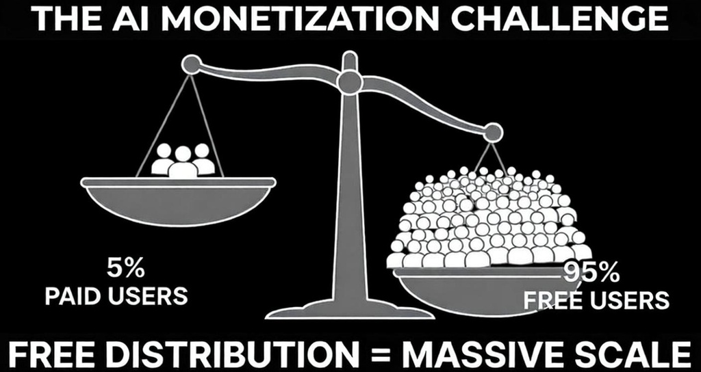 Less than 5% of AI users pay, but 95% use AI for free
